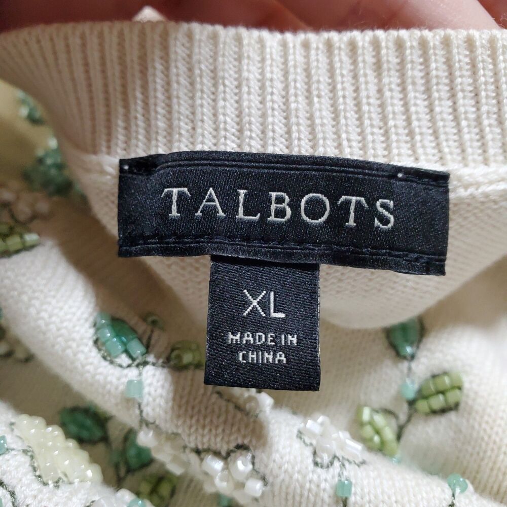Talbots Sweater XL Floral Embellished Beaded Cream Cottagecore Knit Womens - Picture 9 of 11